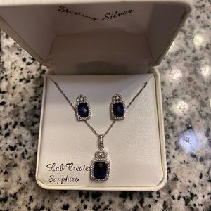Blue Sapphire necklace and earring set